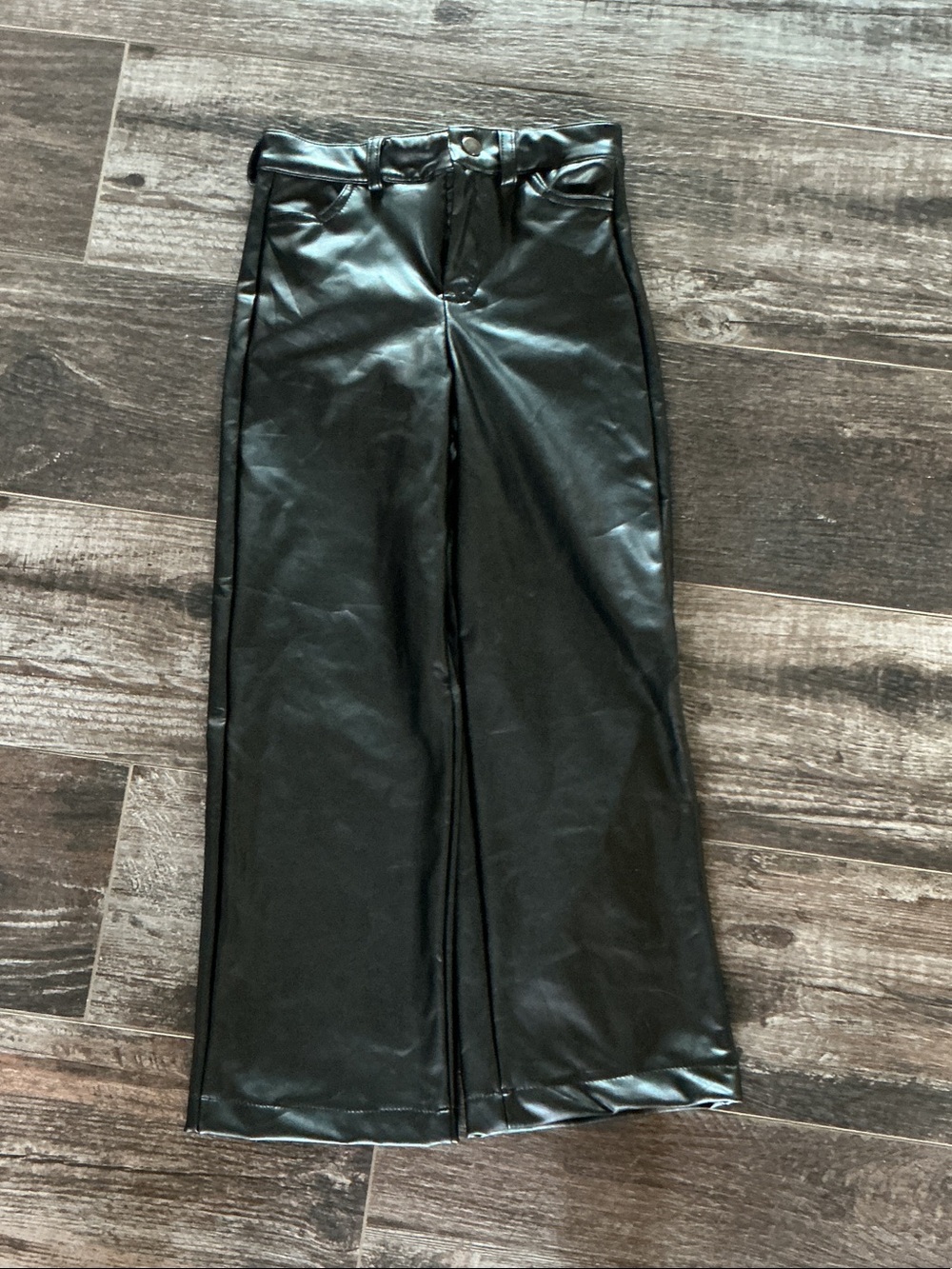 Kids Faux Leather Black Wide-Leg Pants